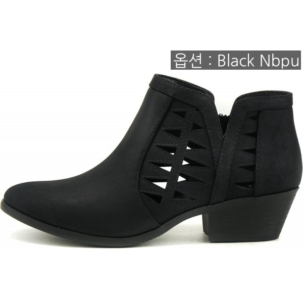 디에프디인터내셔날 소다 Soda CHANCE Womens Perforated Cut Out Stacked Block Heel Ankle Booties Wide Fit Availa