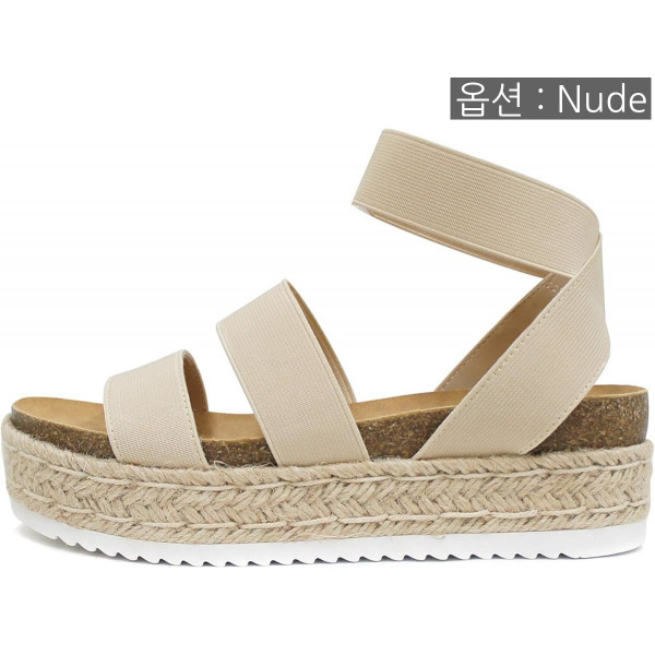 디에프디인터내셔날 소다 Soda Spring Slip On Espadrille Platform Weddge Sandals with elastic ankle strap Platf