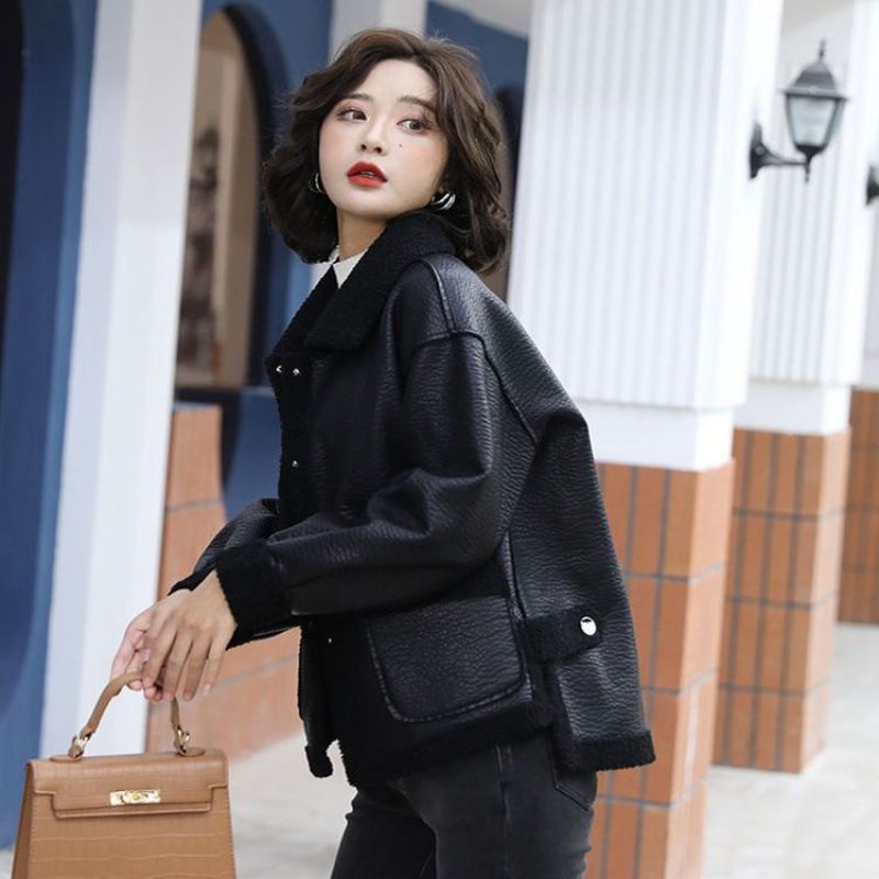 가죽 자켓 재킷 여성용 가을 겨울 벨벳 투웨어 일체형 램스울 mgs1107 L