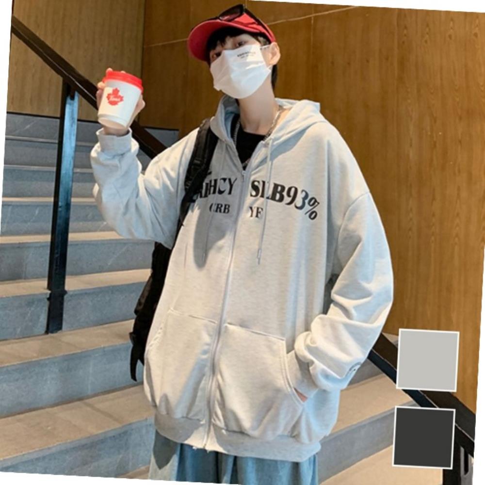 영문 레더링 포인트 깔끔한 디자인 오버핏 후드 집업