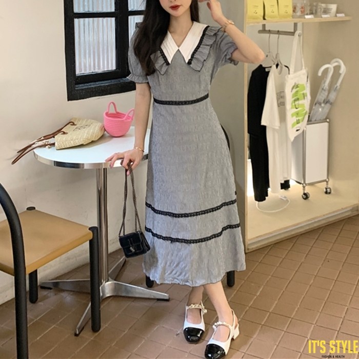 잇츠스타일 프릴 카라 라펠 A라인 슬림 여름 원피스