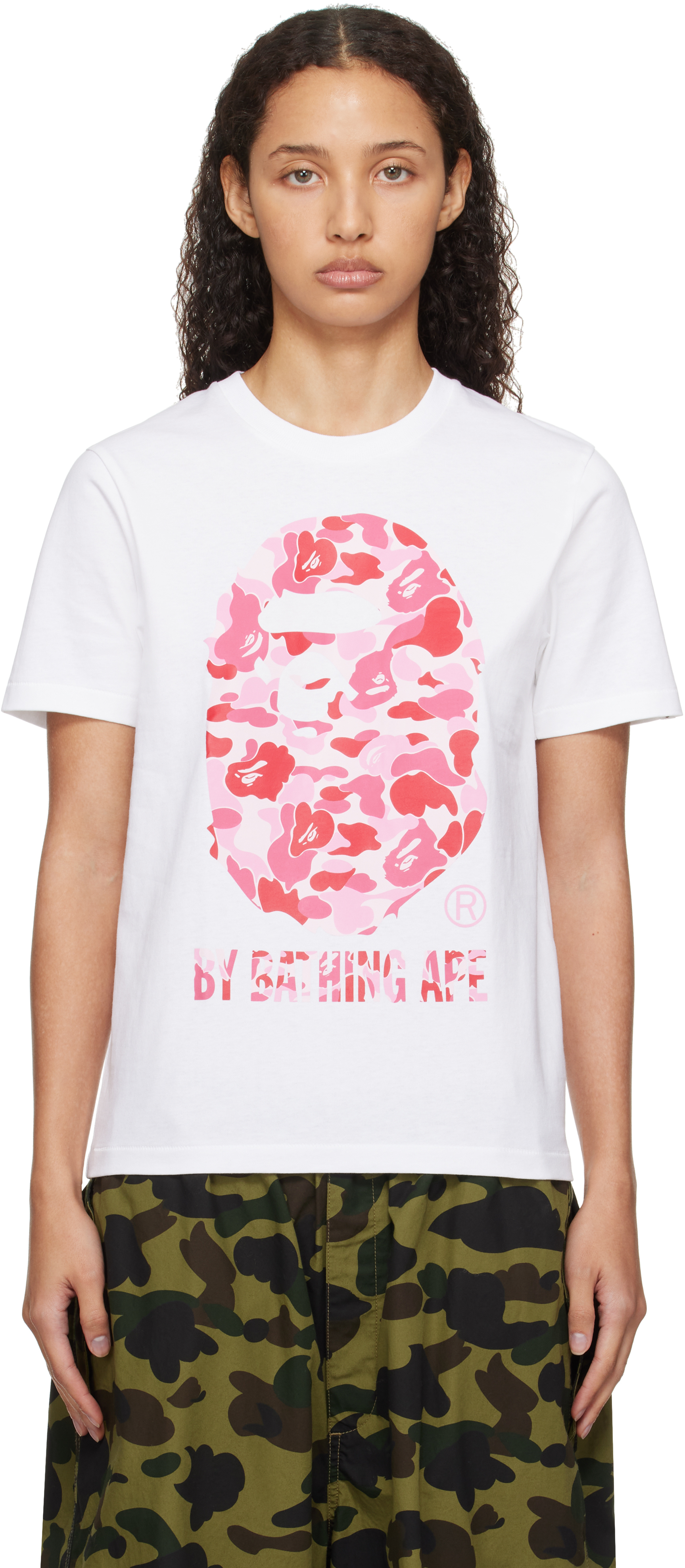 베이프 Bape 여성 카모 배스팅 티 WHTXGRN 001TEK802006L