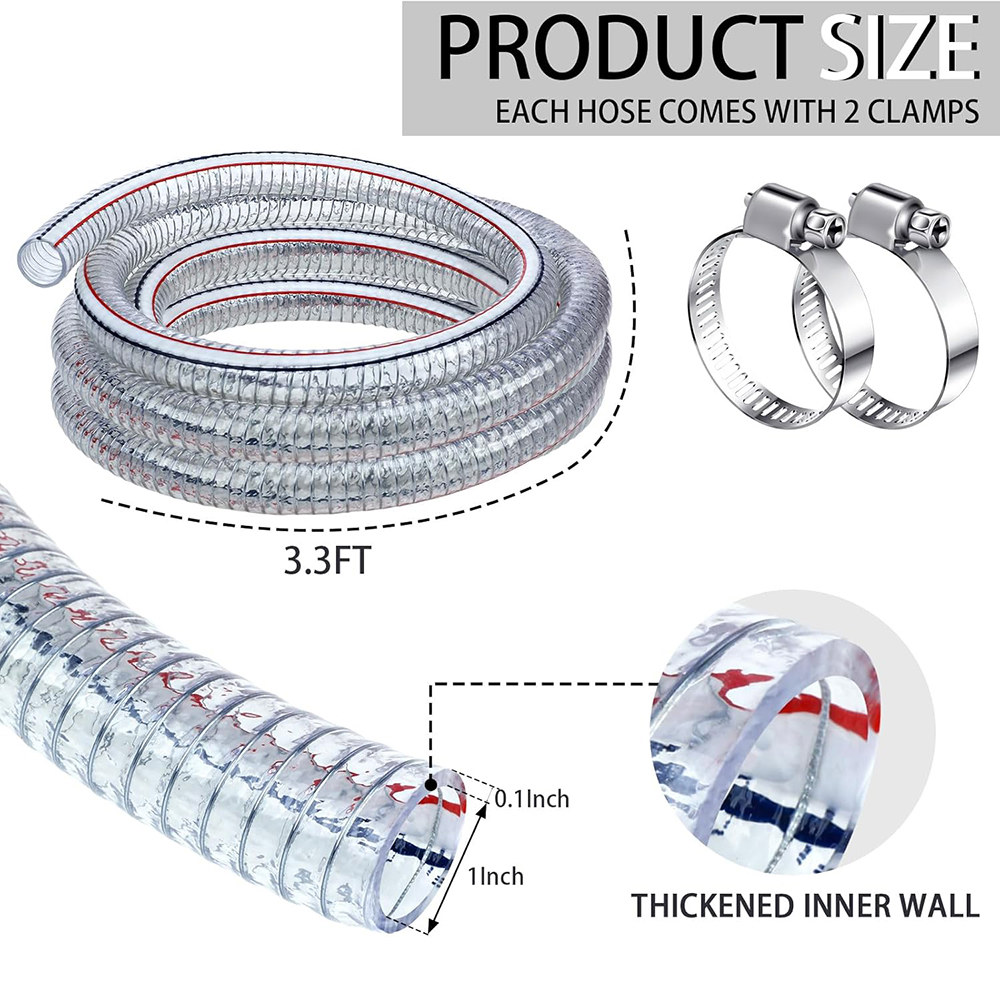 튼튼한 철사 진공 흡입 호스 PVC 고압 UV 화학 저항 두껍고 비닐 튜브 빌지 펌프