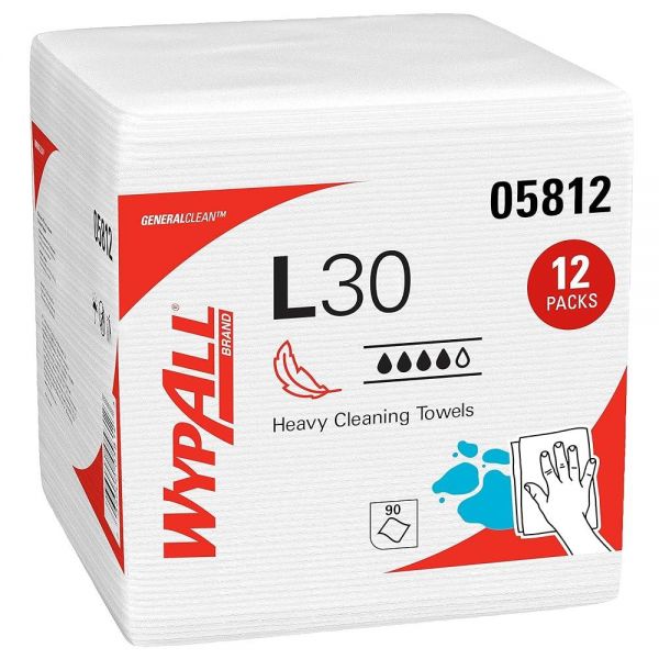 와이프올 WypAll GeneralClean L30 천 튼튼한 청소용 물티슈 05812 1 4 접힘 강하고 부드러운 타월 90