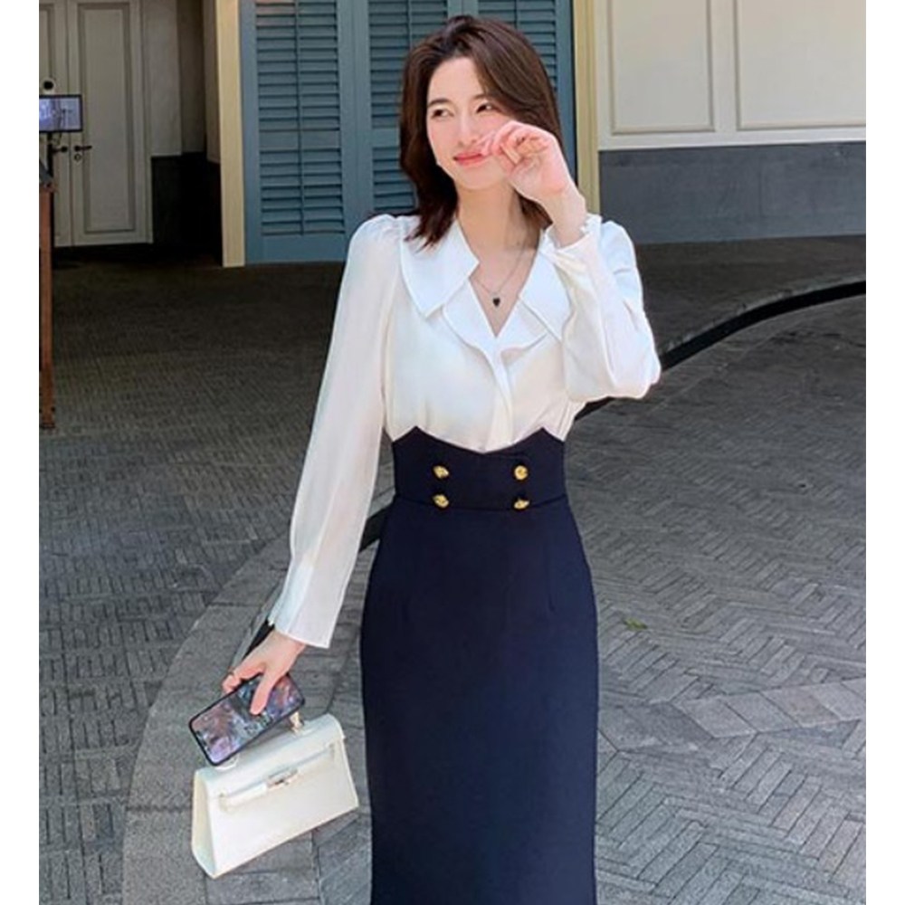 소닛 슬리브 블라우스 카라넥 스타일러쉬 블라우스 페일블루