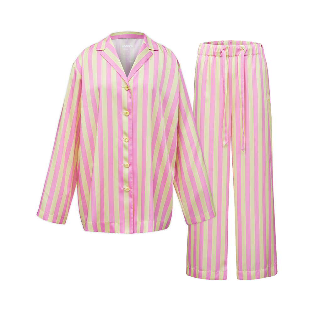 고고르르 2 Size 고고르르 와이드 파자마 오픈 카라 롱 세트 스트라이프 GR24SET202ST
