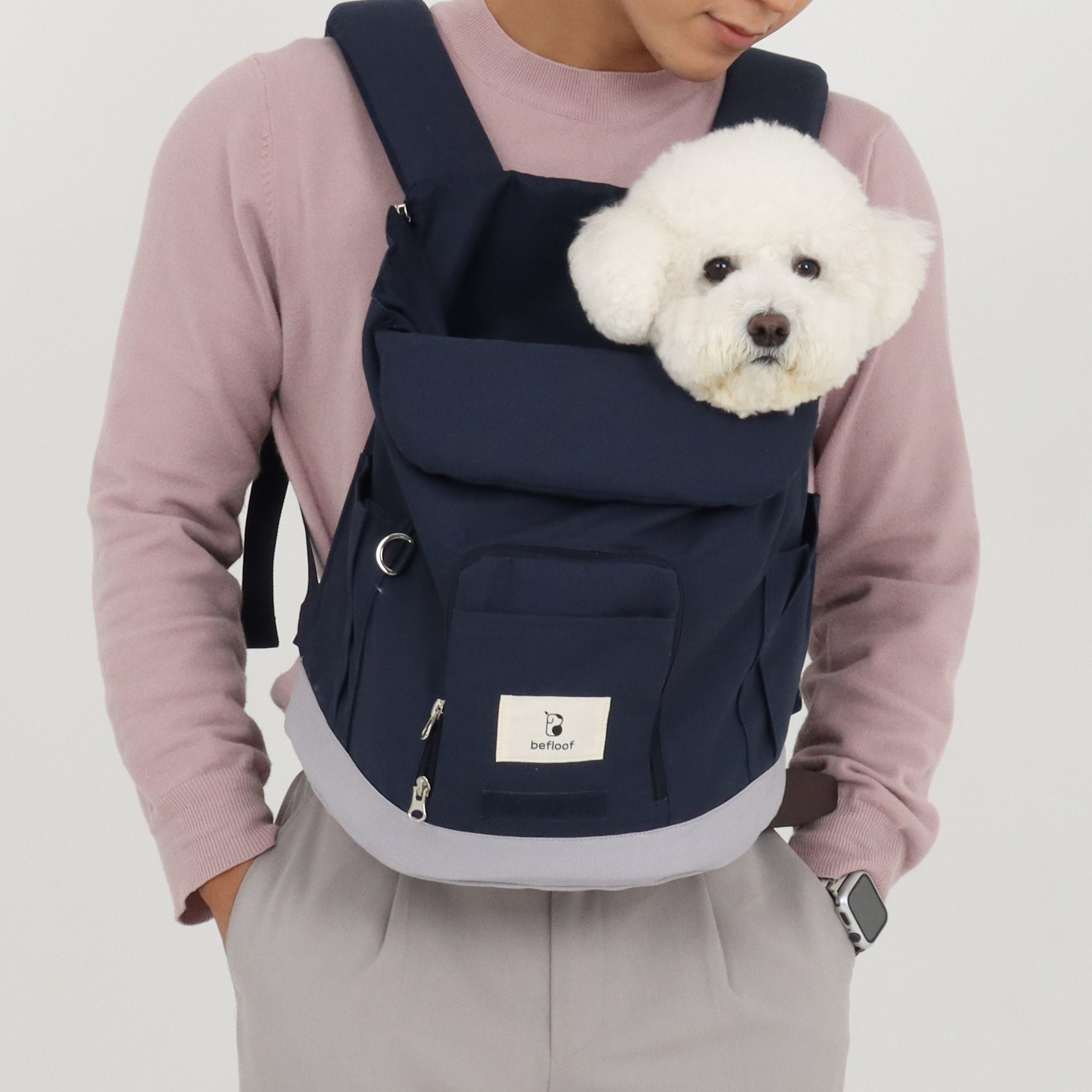 비플루프 비플루프 포어백 강아지 고양이 포대기 앞가방 이동가방 산책가방 - L