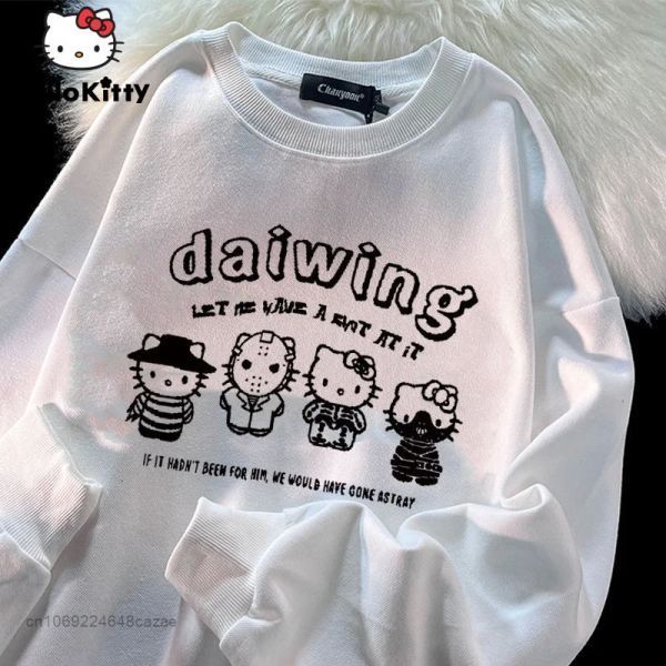 UNKNOWN UNKNOWN 산리오 헬로 키티 할로윈 4 색 커플 후드 가을 빈티지 레이지 윈드 상의 하라주쿠 의류 2040903