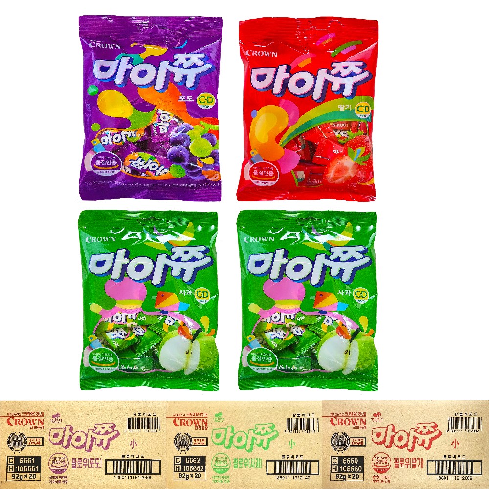 크라운제과 대박과자유통 마이쮸92gx 20개 한박스 학교 유치원 사무실 간식 포도20개