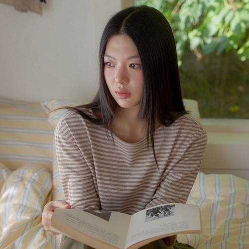 스너기스트 Solene Boat Neck Stripe Tee Oatmeal