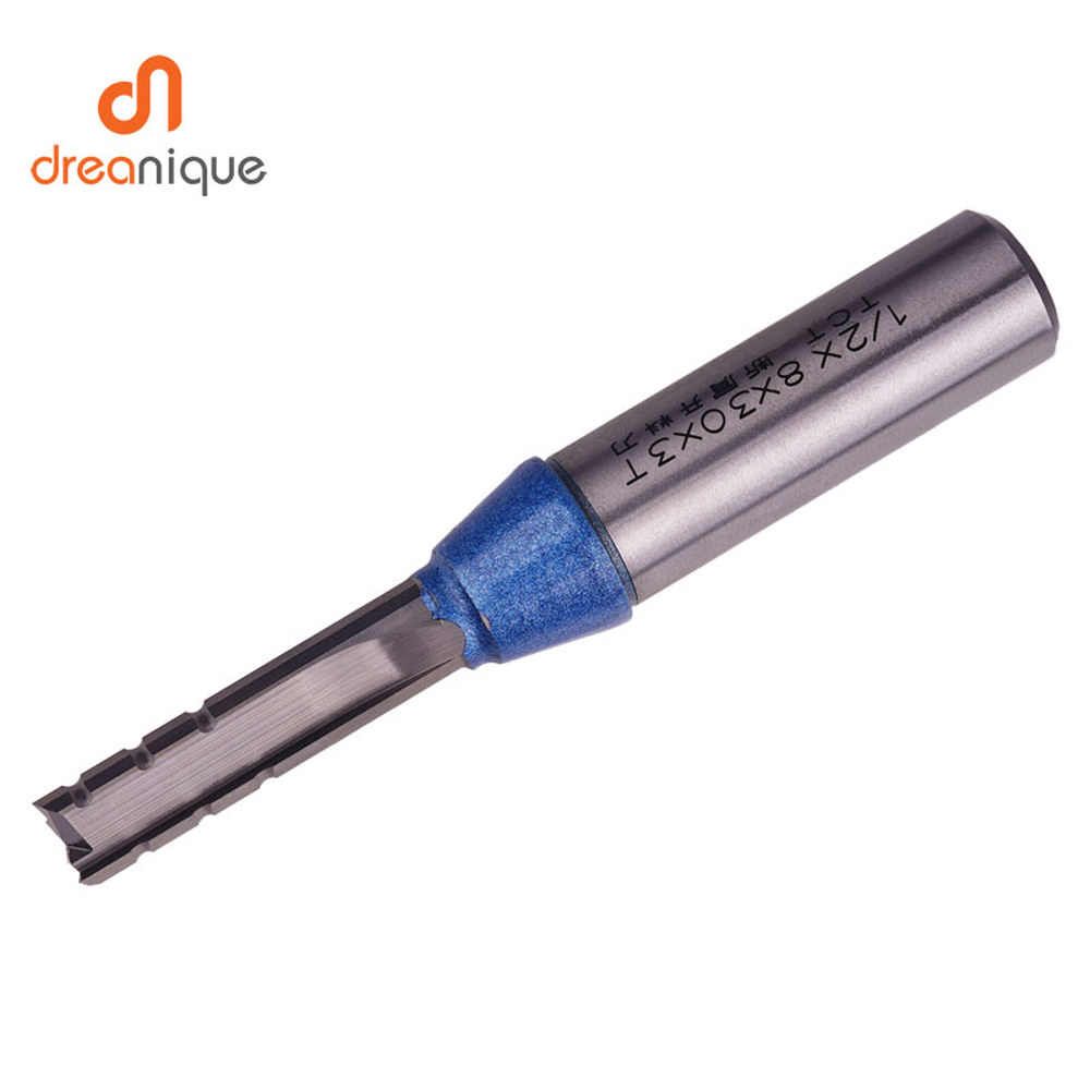 Dreanique 1PC TCT 트리밍 라우터 비트 1 2 생크 3 플루트 합판 마분지 MDF 목재 용 스트레이트 카바이드