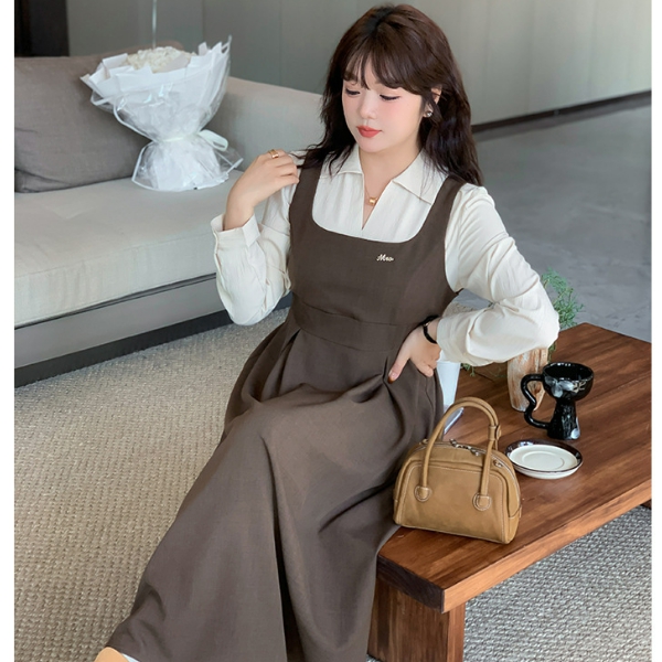 브루니 원피스 가을 하이웨스트 컬러 배색 원피스 D606
