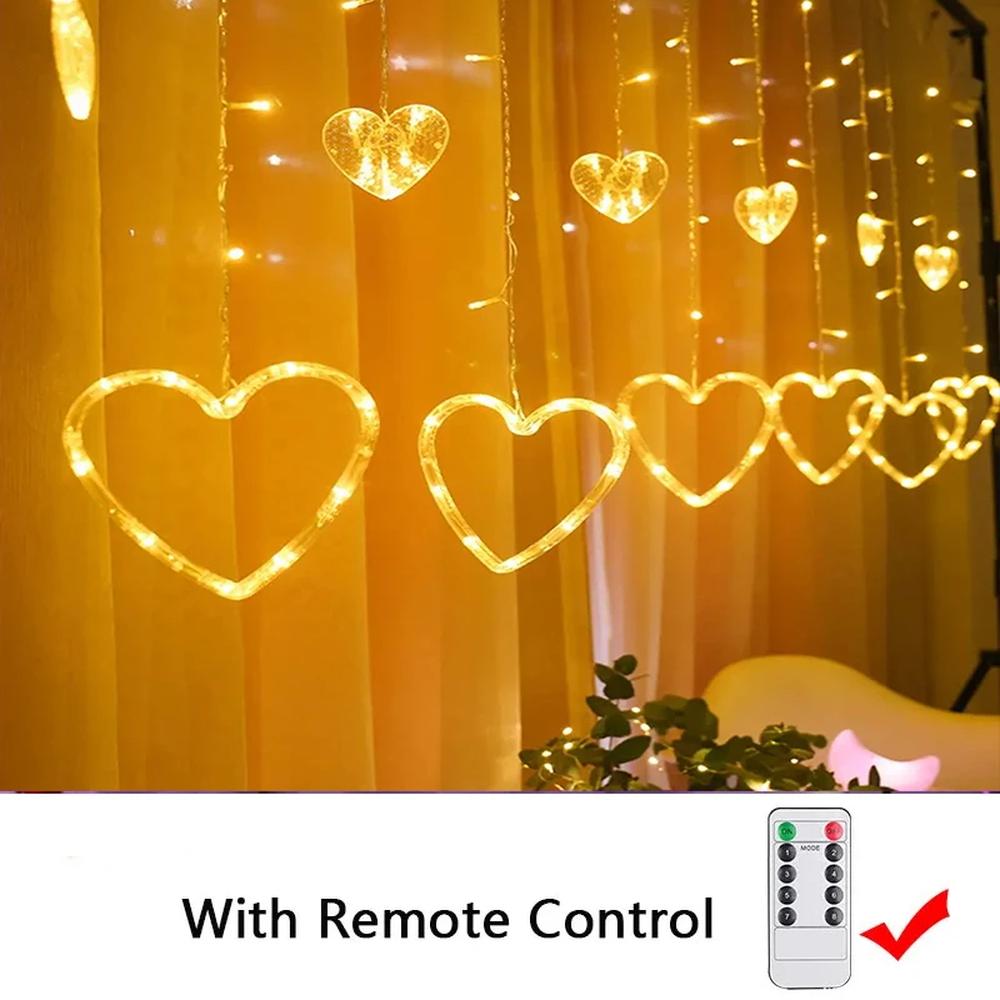 하트 모양 요정 스트링 커튼 화환 침실 웨딩 파티 장식 A 220V EU Plug 1개 2 Warm