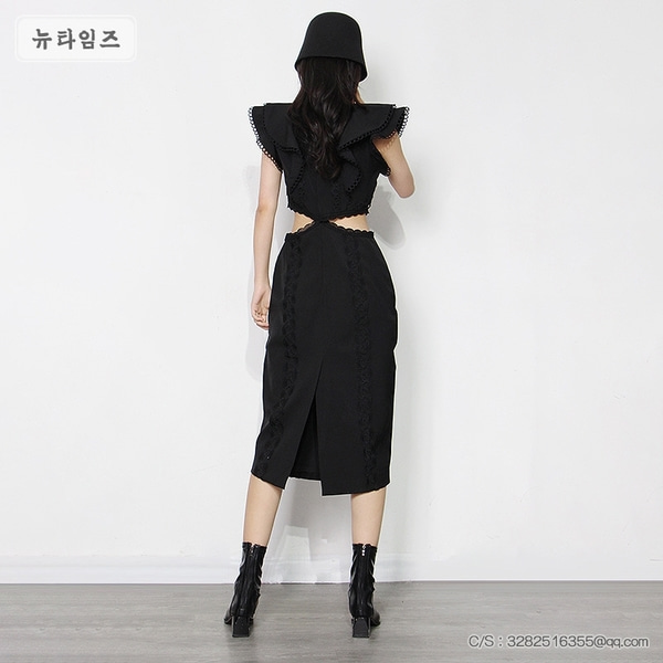 원피스 디자인 랩스커트 수술넥 패치 플레어 미디 뉴타임즈 C10 M Q824B982