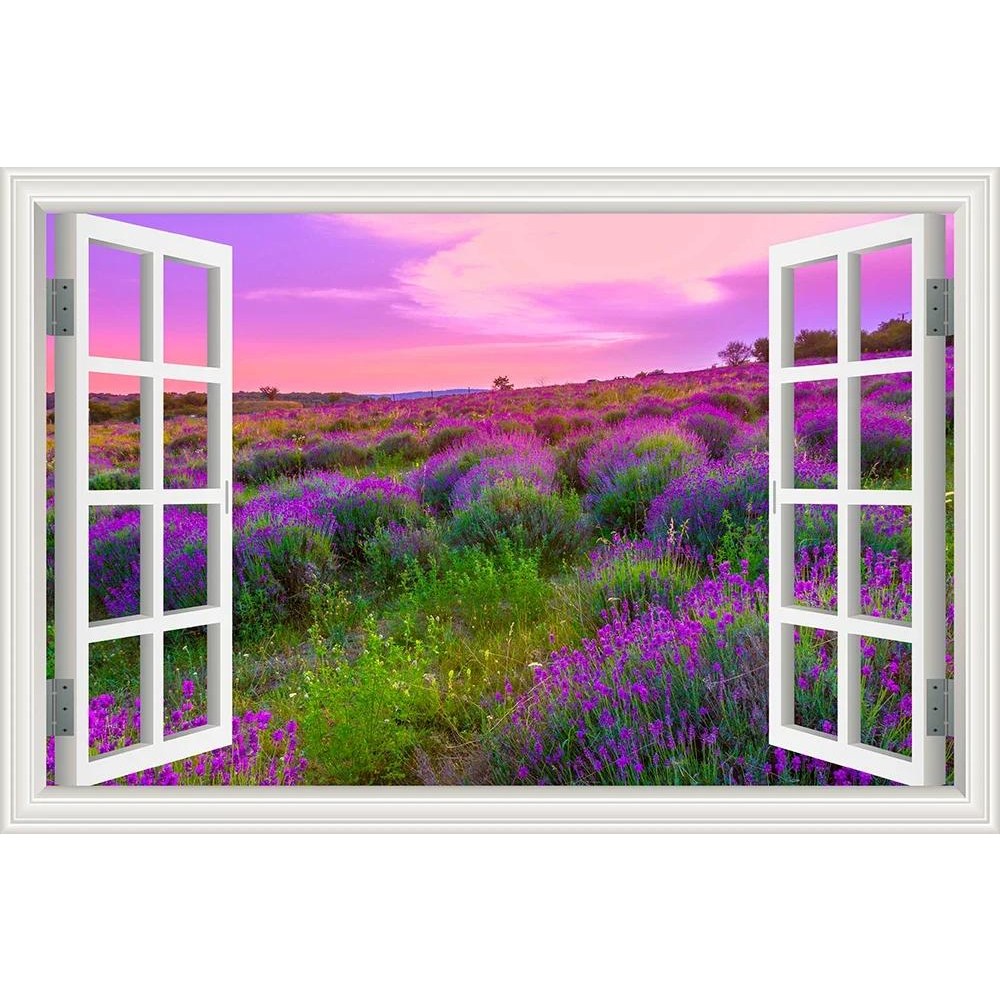 벽 스티커 라벤더 필드 데칼 접착 창보기 꽃 식물 벽지 1 3 1개 D 16x24inch