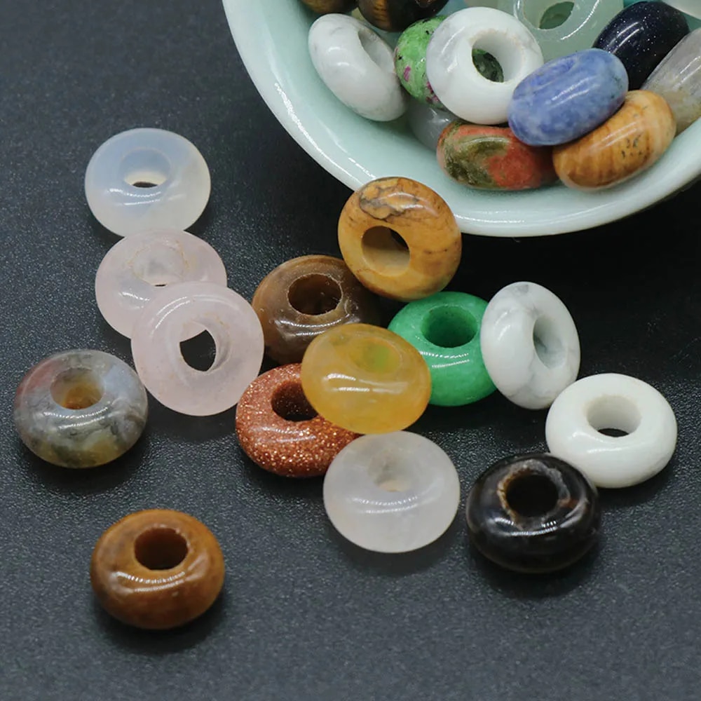 더마켓 옥구슬 10x5mm 자연 마노 비즈 주 판 모양 구멍 큰 돌 구슬 보석 목걸이 만들기위한 10 개 몫 14 opal