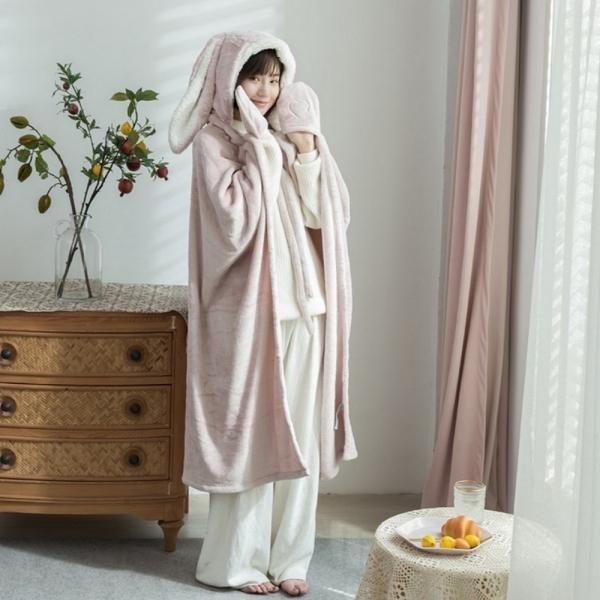 보온 담요 입는 무릎 극세사 후드 토끼 망토 핑크2개