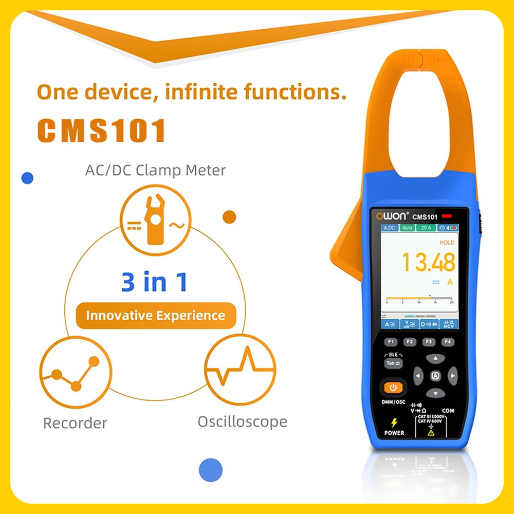 OWON In One AC DC 클램프 Teter 디지털 오실로스코프 Bluetooth 레코더 기능 NCV CMS101-CMS061 3 1000A