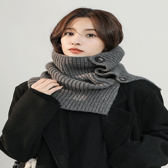 여성 3컬러 겨울 스타일링 두툼 단추 넥워머 머플러