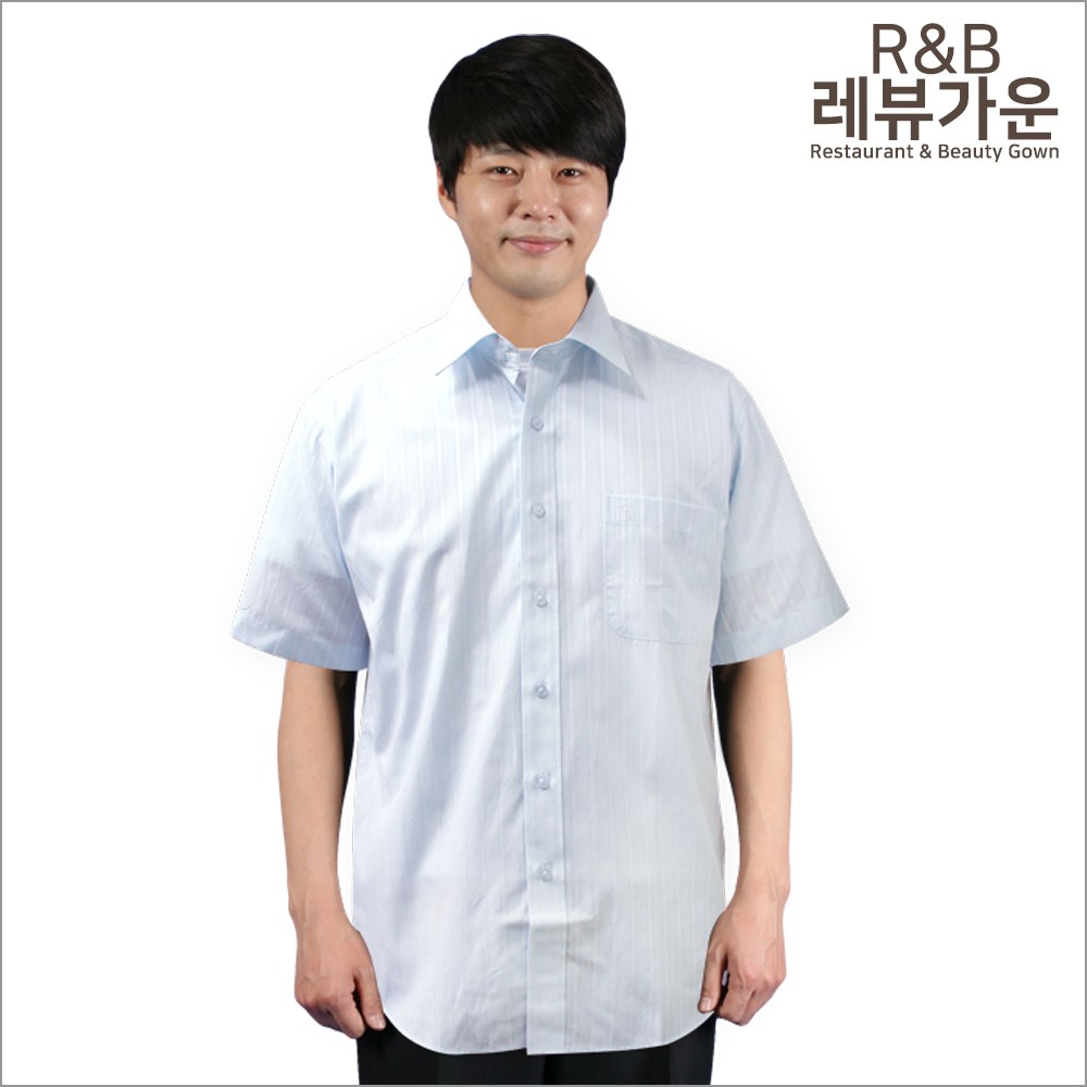 레뷰가운 레뷰가운 셔츠 반팔 캐쥬얼 턱시도 여행사 서빙복 호프 유니폼 단체 하늘반팔 100 RO1318