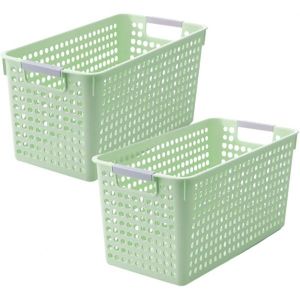 선반용 손잡이 수납함이 수납 바구니 수납함 2개 작은 용기 토트 정리함 다용도 Green