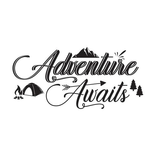Nursery Adventure Awaits Camping Bonfire Moutains Hiking Quote Wall Decal Wall Art Sticker D