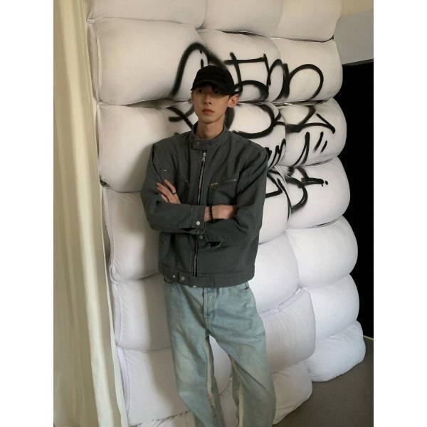 휴미티엔 헤비 해링턴 워싱 구제 재킷 클린핏 캔버스 빈티지 차이나 코트 남