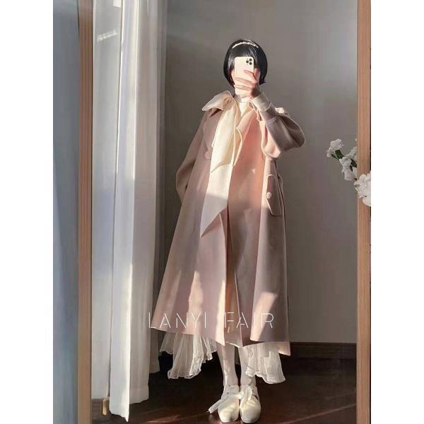 랑헤어 오리지널 제니 코트 진주 울 더블 모직 루즈 빈티지 문예