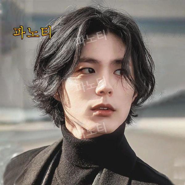 남자장발가발 베이비펌 울프컷 군인 반묶음 리프컷 휴가용 통가발 탈모 긴헤어 긴머리Mochae