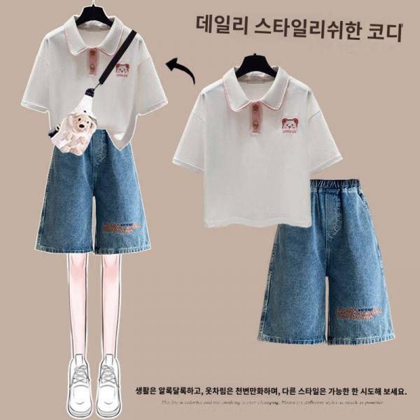 중학생 여름옷 여 2024 스쿨룩 폴로넥 반팔 고등학생 소녀 여름 반바지 세트