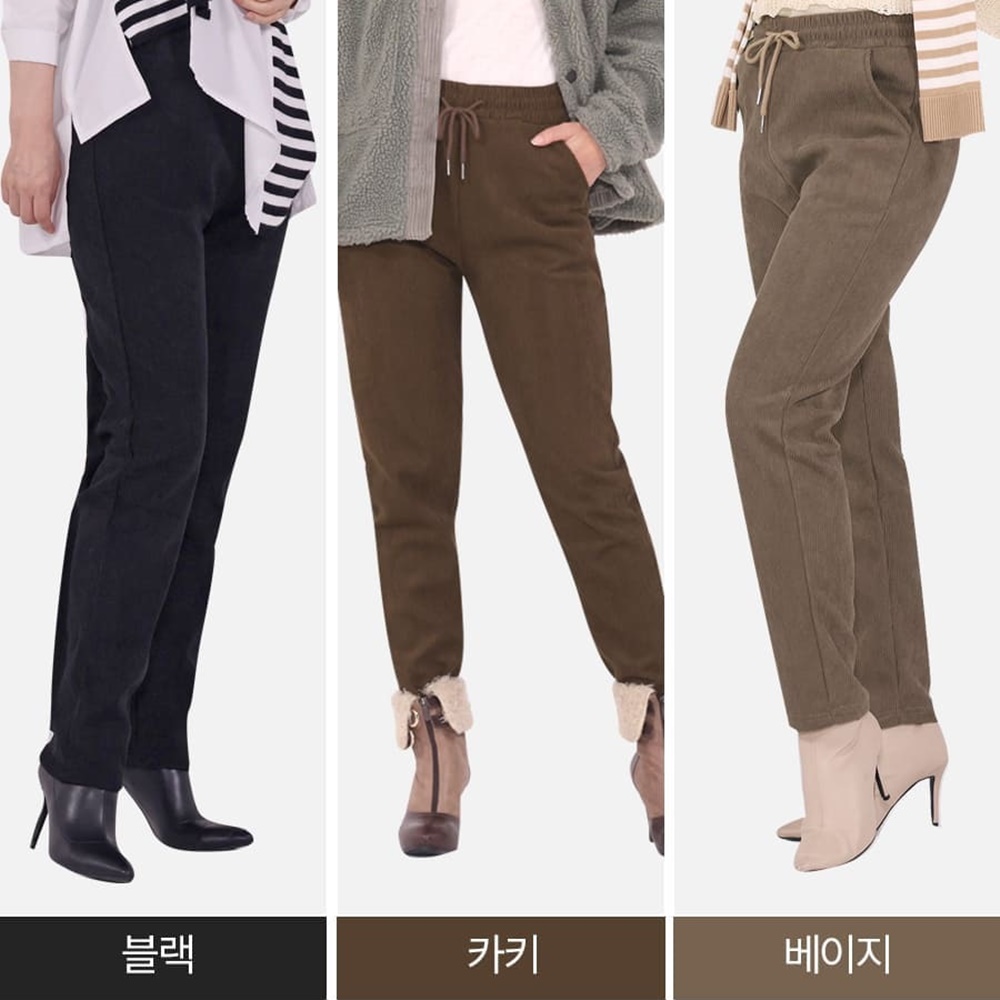 따시따시 강열바지 기모 바지 코듀로이 팬츠 여성 겨울 밴딩 일상복 운동복 폴리에스테르 100 3벌1세트 M 55 66
