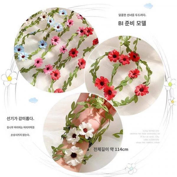 모리계 슈퍼센츄어 플라워 넝쿨 넝쿨 헤어밴드 봄여름 스위트 화보 포니테일 헤어 액세서리 여