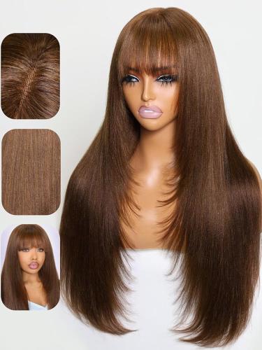 Julia Hair 초콜릿 야키 스트레이트 휴먼 헤어 가발 뱅 40 16
