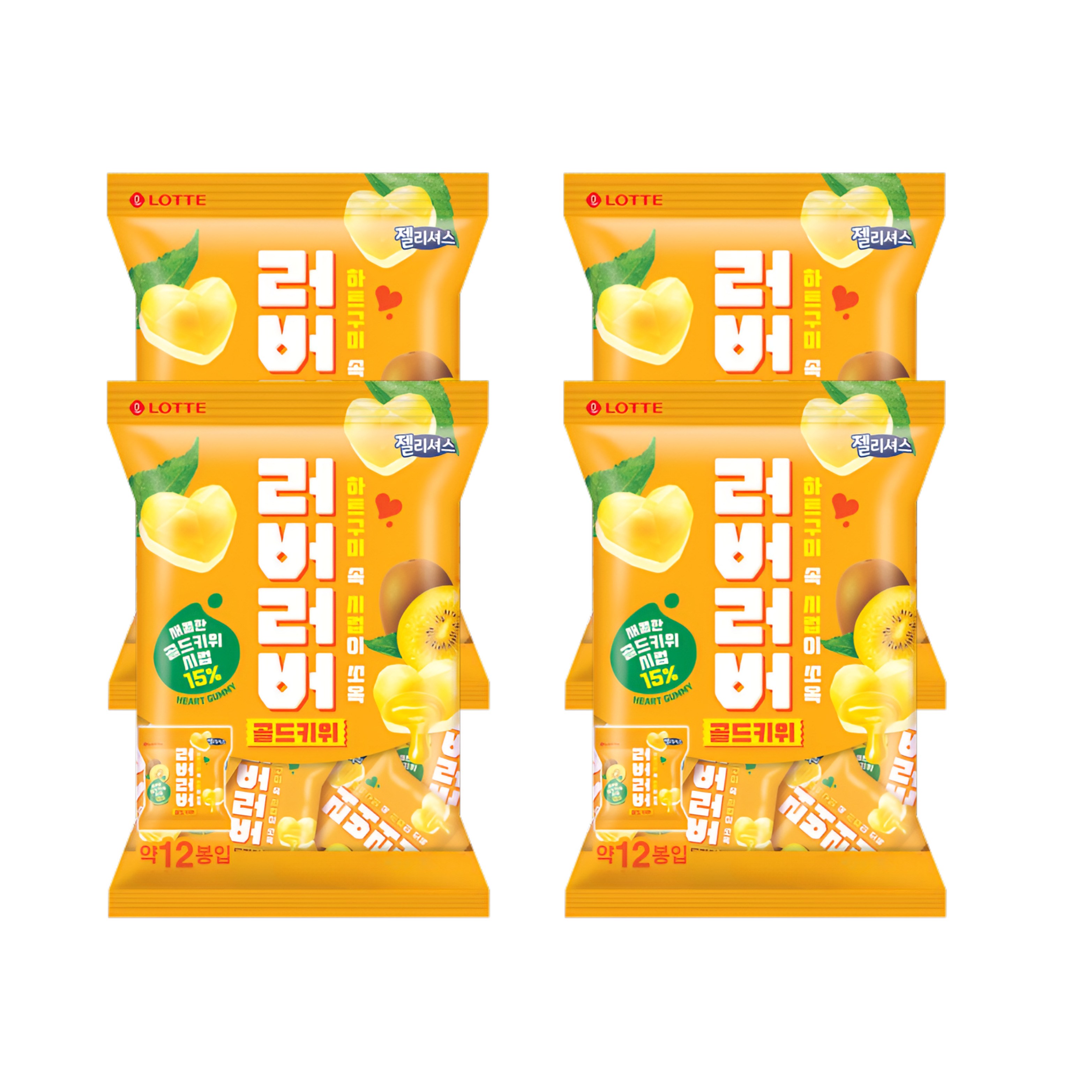 롯데웰푸드 젤리셔스 러버러버 젤리 골드키위 204g 4개