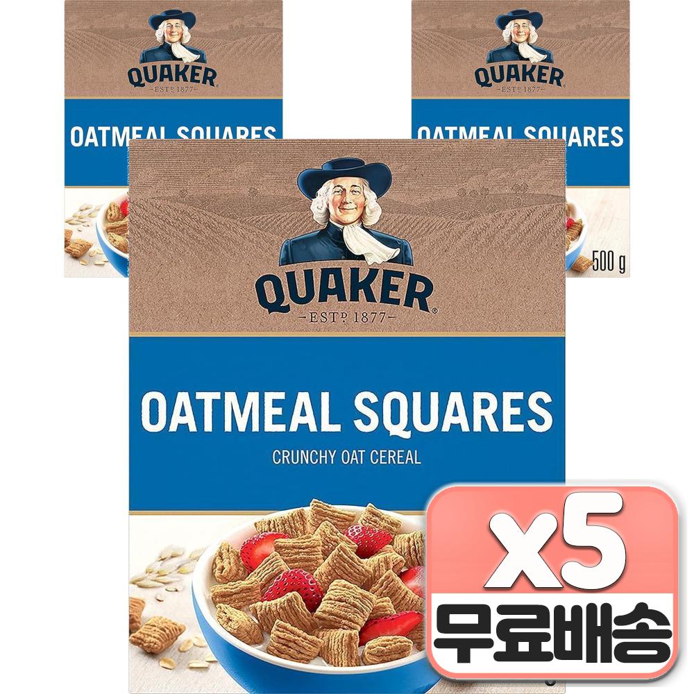 퀘이커 오트밀 스퀘어 크런치 오트 시리얼 Oatmeal Squares Crunchy Oat Cereal 15개 500g