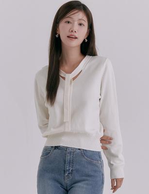 로엠 브이넥 리본타이 스웨터