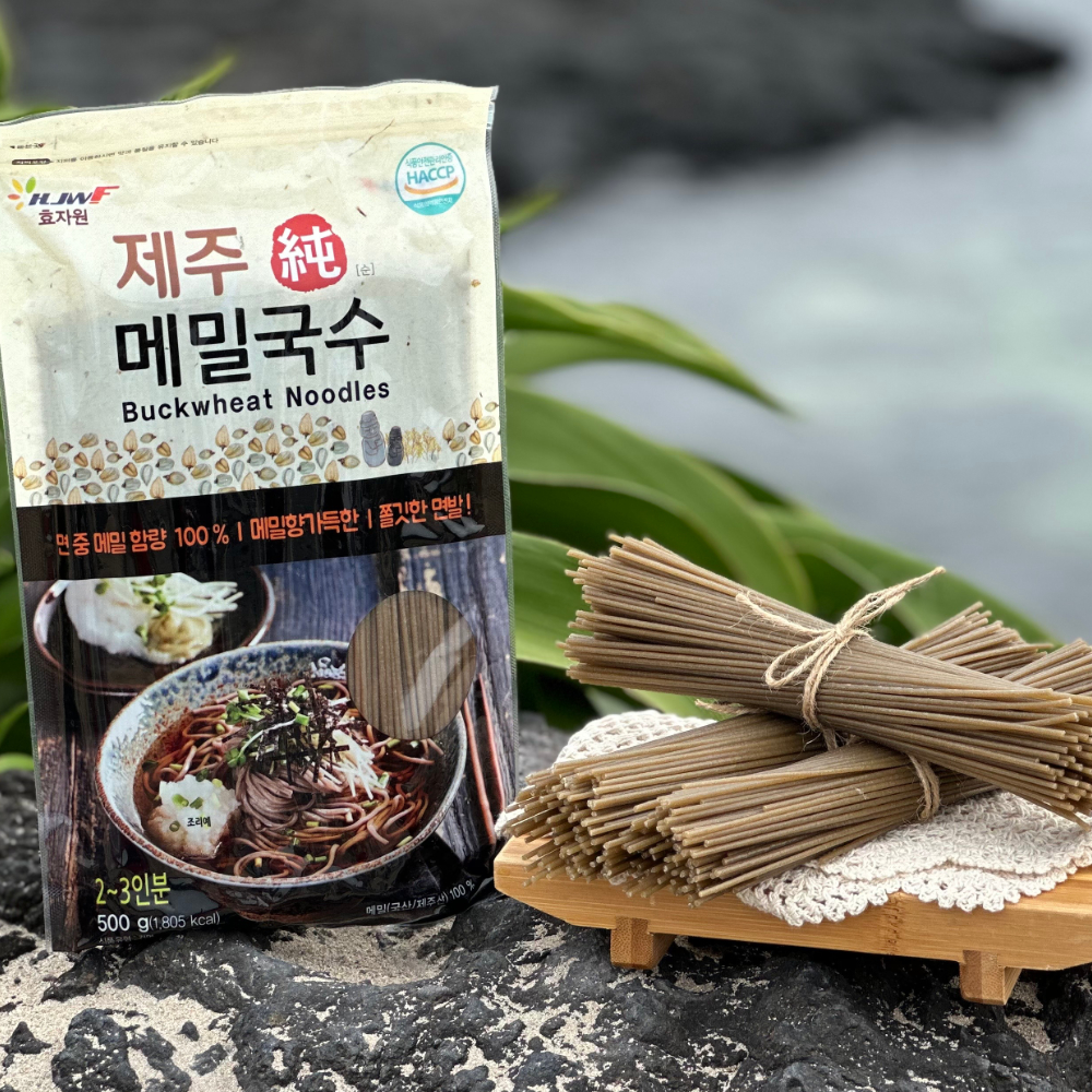 효자원식품 제주 100 순메밀면 메밀 국수 모밀 들깨 칼국수 국산 글루텐프리 소바 쯔유 제주발송 500g 1개
