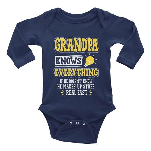 Grandpa Knows Everything 재미있는 유아용 롬퍼 긴소매 크롤링 의류 C-네이비