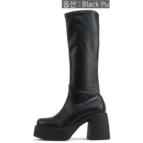 디에프디인터내셔날 소다 Soda Jezzi Women Square Toe Medium Chunky Heel Platform MidCalf Boot with Side Zippe