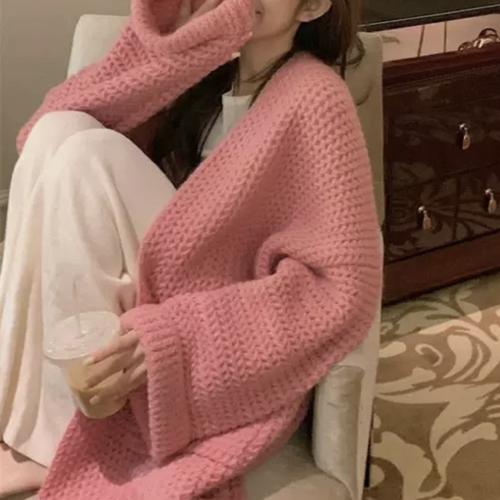 더메세지 벌룬 색감예쁜 짜임 니트 롱 가디건 여성 아우터