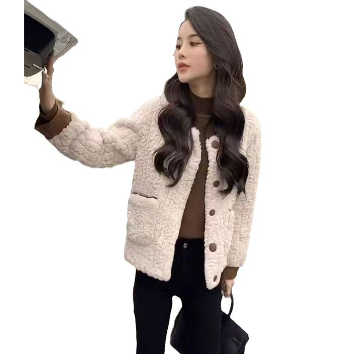 OtherB 소향풍 터틀넥 스웨이드 모피 풀 외투 두꺼운 겨울 쇼트 코트 솜옷 소녀
