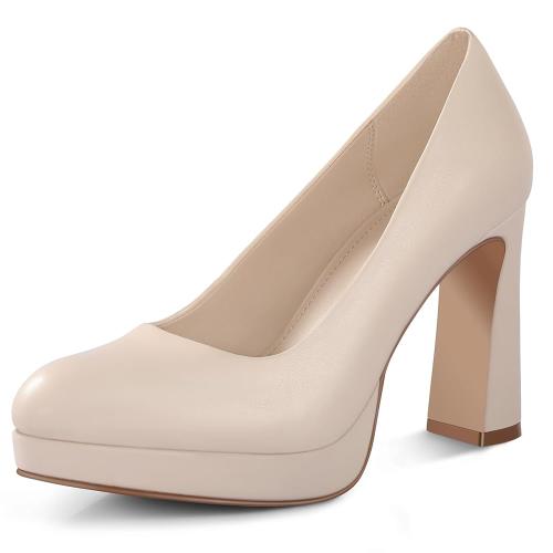 Ankis Platform Heels 여성용 펌프스 누드 클로즈드 토 청키 힐 슈즈 누드 Pu