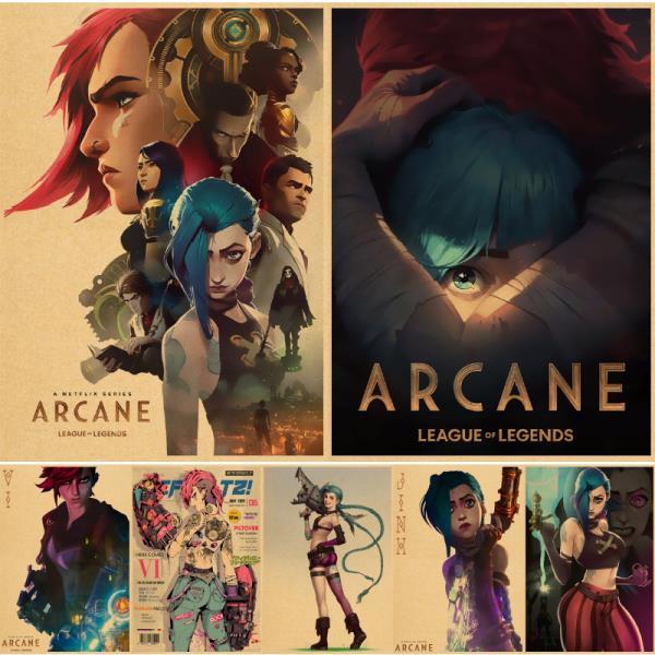 영화 Arcane Jinx 포스터 카와이 만화 장식 빈티지 컬렉션 포스터 크래프트 종이 홈 룸 애니메이션