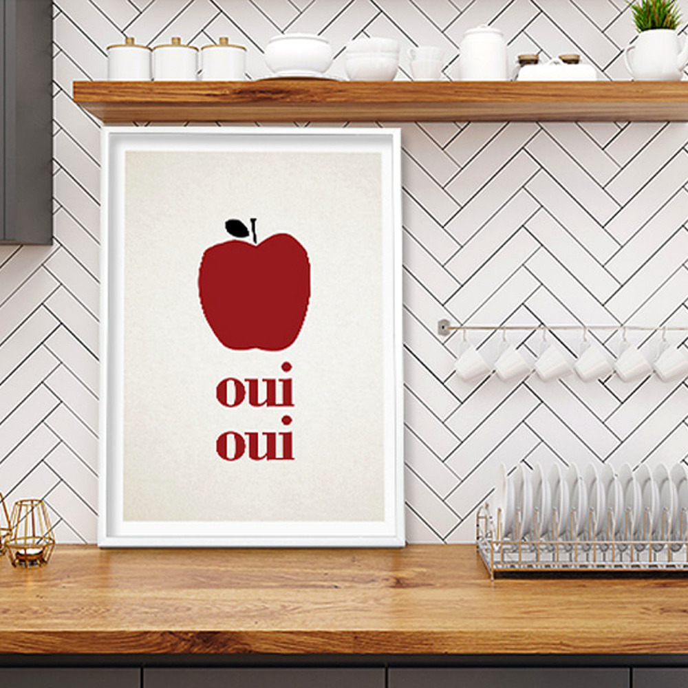 OUI OUI 빨간 사과 일러스트 그림 잉크 인쇄지 알루미늄 메탈액자 아트프린트 50