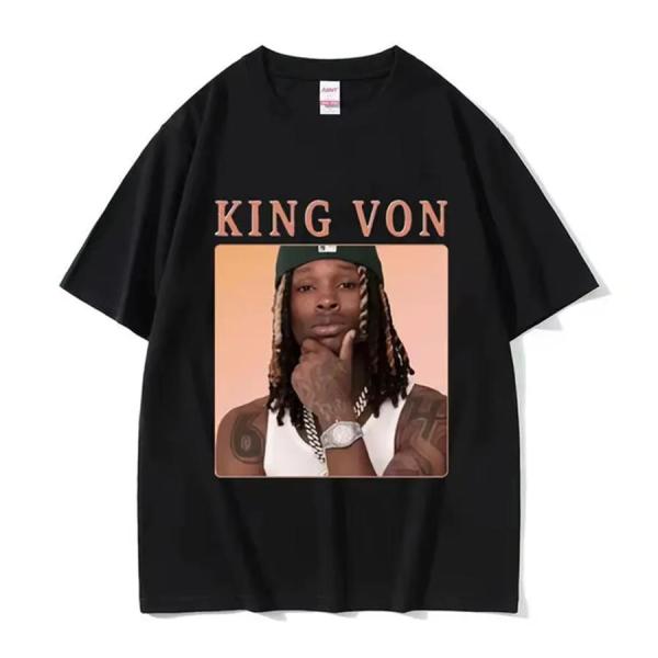 남성 반팔티 남성용 래퍼 K-King Von 그래픽 힙합 고딕 반팔