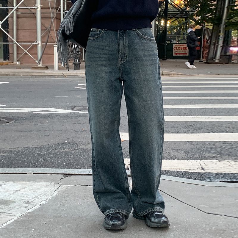 코어드 기장선택 Relaxed washing denim dark long S