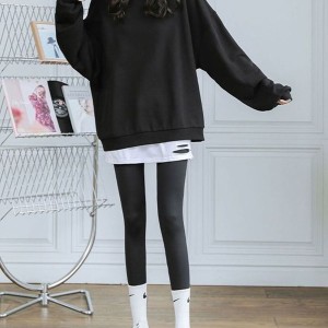 여성 편한 허리밴딩 레이어드 페이크 티셔츠 빈티지화이트