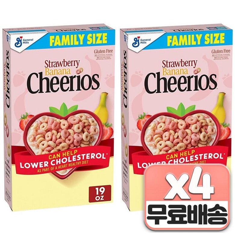 치리오스 Cheerios 통곡물 오트 시리얼 딸기 바나나 패밀리 사이즈 Whole Grain Oat Cereal Strawberry Banana Family Size 8개 539g