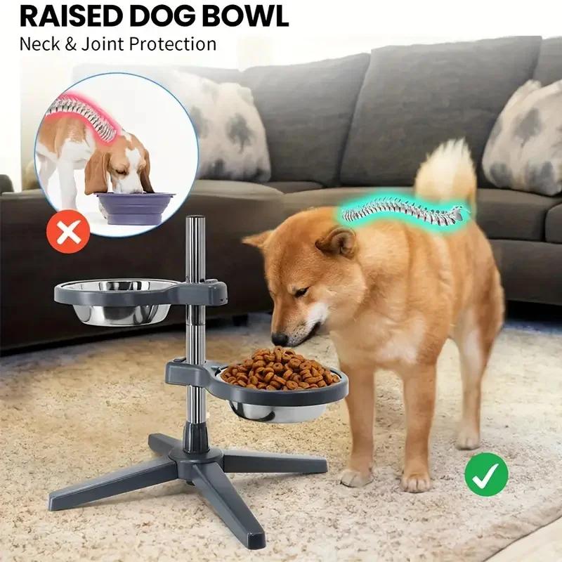 ADJUSTABLE HEIGHT RAISED PET FDER WITH 2 STAINLESS STL BOWLS LO PLASTIC FOR ALL SIZES OF DOG