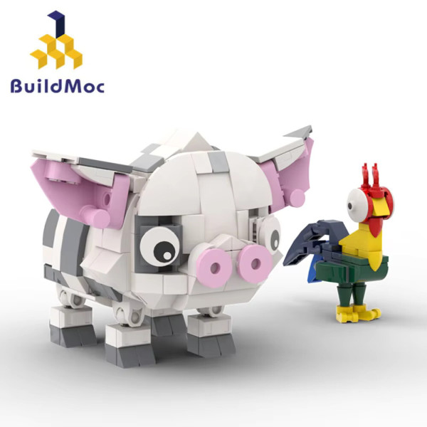 BuildMOC 모아네스 헤이 애완 동물 돼지 닭 빌딩 블록 세트 애니메이션 피규어 큰 수탉 모델 장난감 선물
